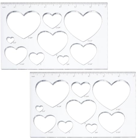 PH PandaHall 2pcs 9 in 1 Heart Inlay Template Router Stencils Acrylic Templates Drawing Scale Ruler Measuring Tool for School Office Home Supplies Woodworking, 7x4.7inch