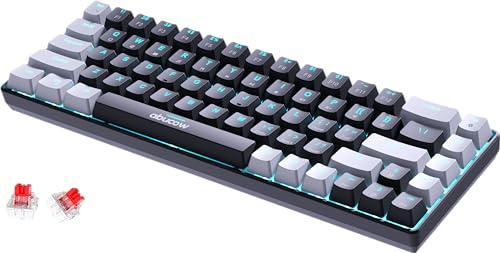abucow 60% Mechanische Tastatur mit Blauer Hintergrundbeleuchtung, 69-Tasten Gaming-Tastatur, Hellblaue-Weiße Tastenkappen - Rote Schalter für EIN Premium-TIPP- und Spielerlebnis (Hellblau-Weiß)