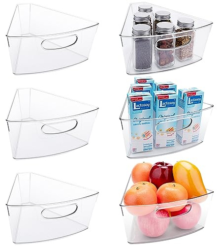 SOKOSEY Lazy Susan Organizer 25,9 x 23,9 x 10,2 cm für 66 cm Durchmesser, 66 cm Durchmesser, 6 Stück, transparent, Lazy Susan Mülleimer, 1/8 Keil, 10,2 cm tiefer Kücheneck-Aufbewahrungsbehälter