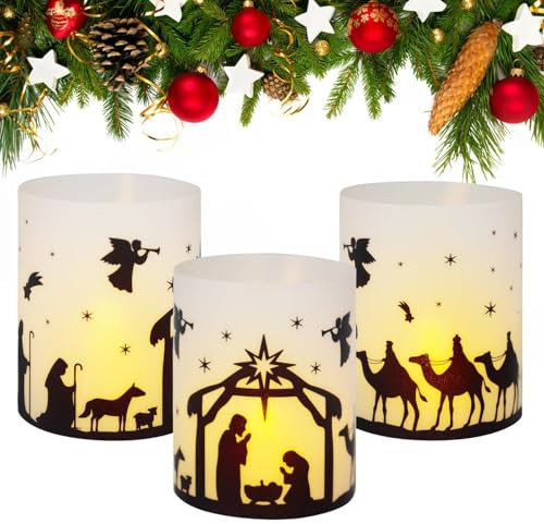 BETESSIN 12pcs Portavela para Decoración de Mesa de Natividad Belén Magos Reyes, Farol Funda Velas Navidad, Mini Decoraciñon de Lámparas Mesa, Vela Decoración, Portavelas Velas PVC Pequeñas Natividad