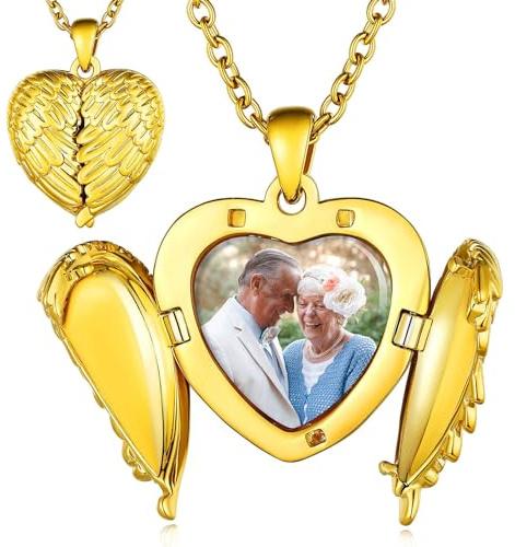 Custom4U Collana Donna Foto Oro Medaglione Zirconi AAA Ciondolo Nome Testo Inciso Collana Personalizzata Locket Apribile con Cuore Regali Commemorativi per Mamma Fidanzata 55+5 CM