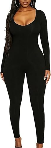 Bcenoilua Mono de Yoga para Mujer Manga Larga Mono Deportivo Romper Sexy Largo Jumpsuit con Cuello U Ajustado Elásticos de Una Pieza Bodycon Ropa para Fitness Yoga Gimnasio