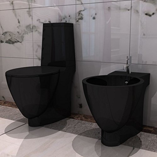 JUNZAI Inodoro y Bidet Negros de cerámica, Inodoro Completo, Baños Completos, Toilet