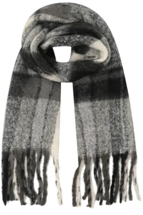 FASHION YOU WANT Damen Web Strickschal mit buntem Karo Muster und langen dicken Fransen, warmer Winter, Stola