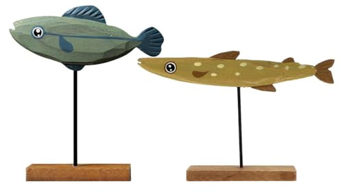 Cabilock 2 Piezas Adorno De Pescado De Madera Escultura De Pez De Madera Figuras De Peces Costeros Escultura De Pez Sala De Estar De Casa Familiar Oficina Decoracion De Mesa