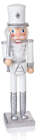 South Eastern Horticultural Nutcracker Soldier + Sword 38cm Tall White/Silver Premier Christmas Decorations