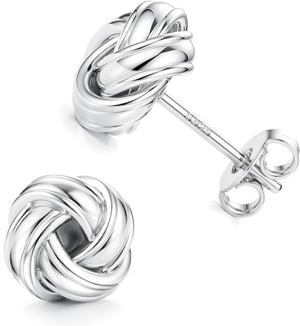 JeweBella Pendientes Oro para Mujer Niñas Chapada en Oro de 14K Plata de ley 925 Aguja Pendientes Nudo de Amor Dorados/Plata