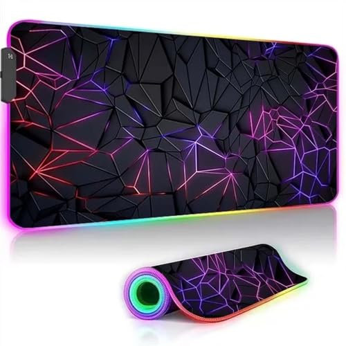 RGB Tapis de Souris Gaming Grand Tapis de Souris XXL 900x400x4mm 14 Modes d'éclairage LED Lumineuse Tapis de Souris Mouse Pad Rétroéclairage pour Gamer Clavier PC, Géométrie Noire