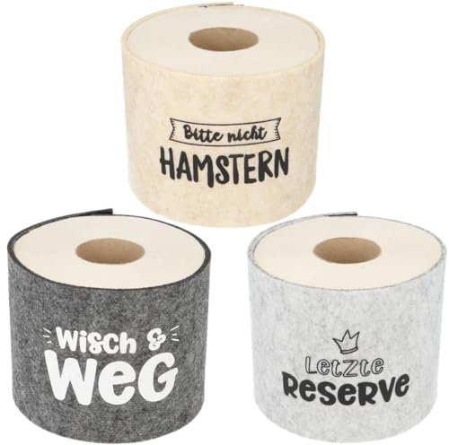 3er Set Toilettenpapier Banderole mit lustigen Sprüchen | Klopapierverstecker | WC Papier Lustig | Cover WC Rolle | Filzhülle (Gemischt)