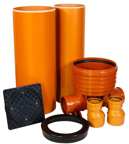 ScarMaxx - Schachtsystem Set - Kontrollschacht DN 400, Rohr DN400/ DN315 - PVC Kunststoffrohr Gerade, Deckel Quadratisch Voll - Höhe 210, Breite 92cm - 2x DN125-2 x Reduzierung 160/125