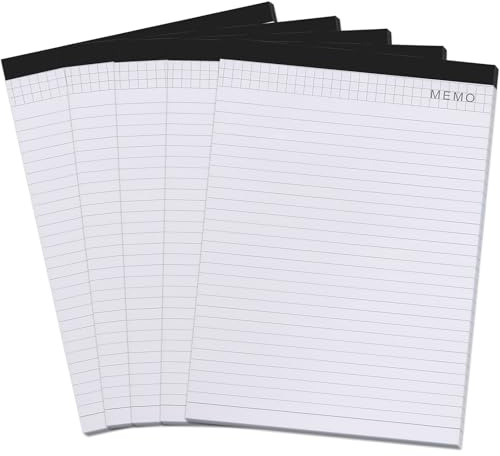 Marte Vanci A4 Lined Paper Refill Pads Writing Notepad Notebook 8 mm Lined Note Pads Refillable for Clipboard Conference Folder 40 Sheets Per Pack Memo Paper for School Office Home 5 Pack