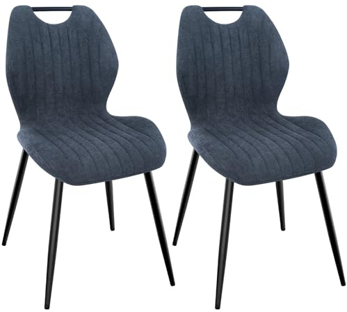 WAFTING Esszimmerstühle 2er Set, Gepolsterter Stuhl aus Stoff, Helles Schwarz