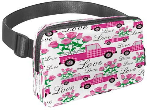 Hüfttasche für Damen und Herren, Outdoor-Hüfttasche, schlank, Laufgürtel, Bauchtasche für Spaziergänge, Joggen, Wandern, Reisen, Workout – Pink Truck mit Liebesrosen, multi, 1.5x9.0x5.9in/4x23x15cm,