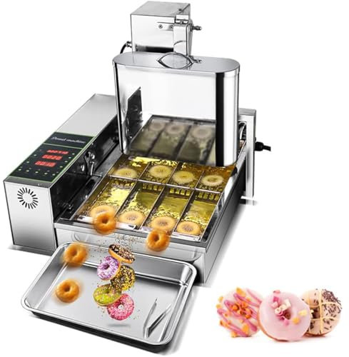 CYMYYDS Automatic Donut Machine,4 Rows Stainless Steel Commercial Digital Donut Fryer with Intelligent Control Panel,Mini Donuts Maker Adjustable Thickness 5.5L Hopper 1750unit/h