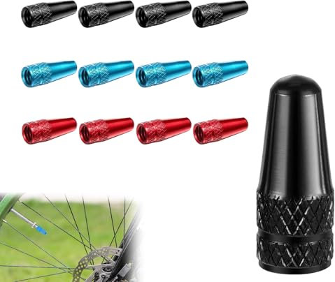 DHWEKU tappi valvola bici francese, coperchio valvola bici,12 pezzi Tappo per valvola per bicicletta in lega di alluminio multicolore, Cappucci antipolvere francesi, Cappucci valvola bici da strada