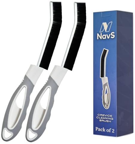 NavS Crevice Cleaning Brush |Pack of 2 Multi-Purpose Gap & Grout Cleaner with Comfortable Non-Slip Handle |Tough Bristles for Stubborn Stains in Bathroom, Kitchen, Toilet, Tiles & Hard-to-Reach Areas