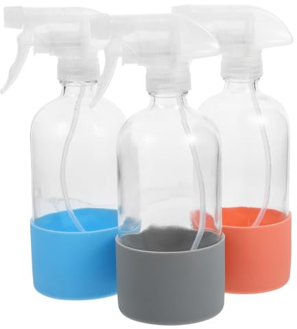 SEWOART Lot de 3 Flacons Pulvérisateurs Réutilisables 500ml en Verre avec Base en Silicone Antidérapante, pour Arroser Plantes et Fleurs la Maison
