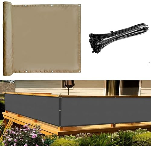 Generisch Brise-Vue pour Balcon, Panneau de Clôture, Filet d'ombrage, Clôture de Jardin, Pare-Vent et Protection UV, Bordure de Balcon Imperméable avec Œillets et Sangles en Nylon (Color : Beige, Size