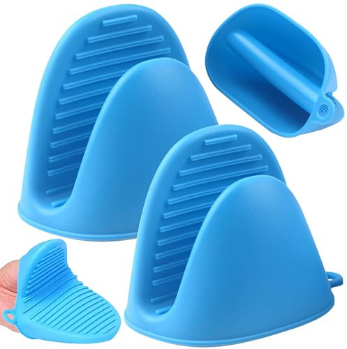 Retoo 2 guanti da forno in silicone, resistenti al calore da -40 °C a +220 °C, guanti da pentola, impugnatura per dita, guanti in silicone, scarpe da forno per cuocere, grigliate, barbecue, blu