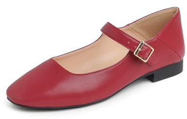 Feversole Mary Jane halvskor, platta fritidsdansskor, Retro röd, 37.5 EU