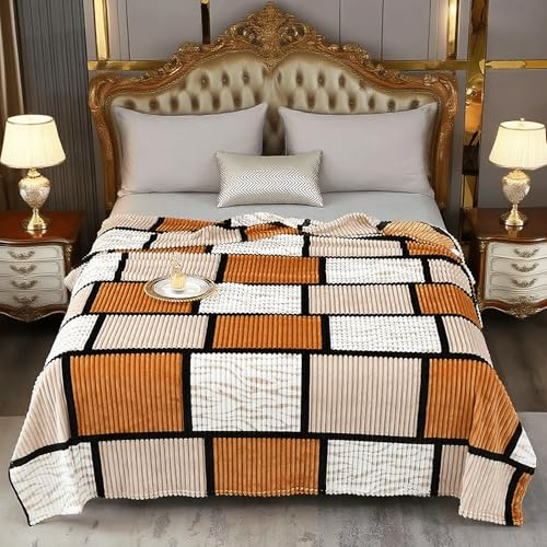Zyimsva Kuscheldecke Flanell Decke Kuscheldecke Flauschig Muster aus Quadraten Überwurf Mikrofaser Tagesdecke Sofadecke Blanket Für Bett Sofa Schlafzimmer. (Kariert Braun, 150x200 cm)