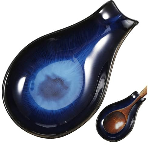 Alipis Repose-cuillère en Céramique Bleu Four, Support D'ustensiles Cuisine Résistant à La Chaleur pour Cuisinière, Plateau, pour Comptoir Et Plat à Sauce