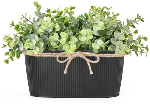 Dahey Artificial Eucalyptus Faux Plants Indoor for Farmhouse Home Decor Fake Potted Plants in Rustic Rectangular Pots Table Centerpiece for Bathroom Laundry Living Room Greenery Decor, Black