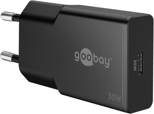 Goobay 30W USB C GaN Chargeur, Alimentation Super Slim avec Power Delivery, Chargeur Rapide Compact & Plat pour MacBook Air, iPhone 15, Samsung Galaxy S24, iPad Pro, Pixel - Noir - 75735