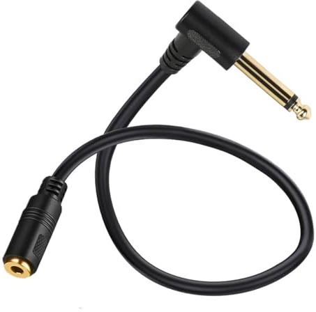 Cavo audio stereo da 90 gradi da 6,35 mm a 3,5 mm, adattatore jack per cuffie da 3,5 mm a 6,35 mm, ad angolo retto TRS maschio a femmina da 1/4 TRS maschio a 1/8 femmina cavo