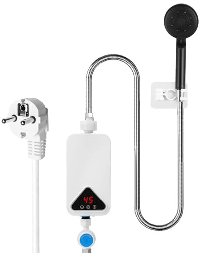 Chauffe-eau instantané sans réservoir de 5500 W, avec set de douche, 220 V, avec écran LCD numérique et boutons tactiles, adapté pour douche, salle de bain, cuisine, lavabo (A)