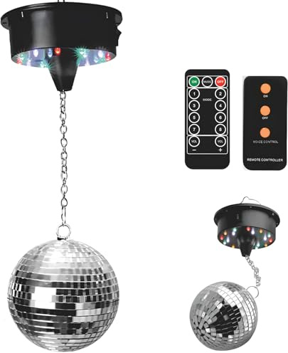 Sfera da discoteca 12 cm con motore e LED, sfera rotante con 18 perline LED, alimentata a batteria, palla da discoteca con occhiello in metallo, decorazione per feste, discoteche, club, bar ed eventi