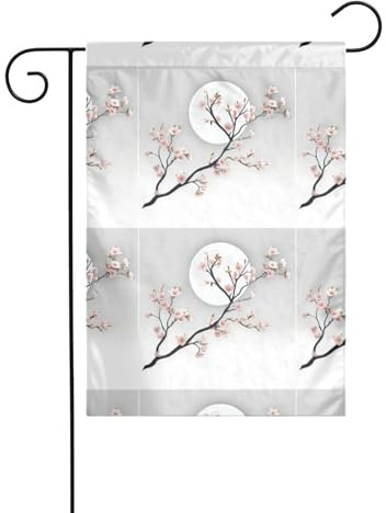 WHJSHOP Branches de fleurs sous la lune - Drapeau de jardin - Décoration de cour - 30,5 x 45,7 cm - Épais et durable