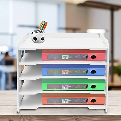 Fridgestea Dokumentenablage A4 mit 5 Ebenen, Stapelbar Briefablage-Organizer PVC, Aktenaufbewahrung für Papierablage/Ablagesystem/Dokumentenhalter/Büro/Schule/Arbeitszimmer - Weiß