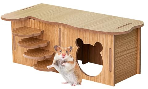 Maison en bois pour hamster et cochon d'Inde, 27 x 14 x 10,5 cm, accessoire pour hamster nain et petits animaux, cachette pour cochons de mer pour manger, dormir et jouer.