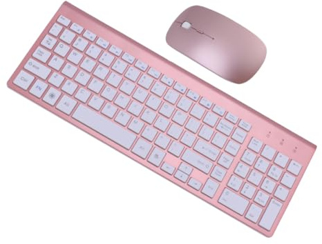 MERRYHAPY Combo Teclado y Ratón Inalámbricos Delgados y para Ordenador Teclado Completo y Ratón Preciso Conexión Estable para Oficina y Hogar Color Rosa Dorado