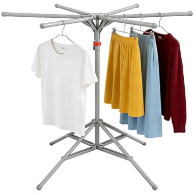 CEWROM Standtrockner Wäscheständer Hoch Klappbar mit 6 Flügeln, Kleiderständer Klappbar, Wäschespinne Clothes Drying Rack Ständer für Balkon,Drinnen, Draußen (grau)