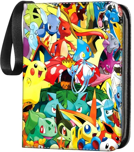 Álbum de tarjetas coleccionables, 4 bolsillos para tarjetas, álbum de recortes, 50 páginas, 400 tarjetas, piel sintética, impermeable, con cremallera, regalos para coleccionistas y niños.