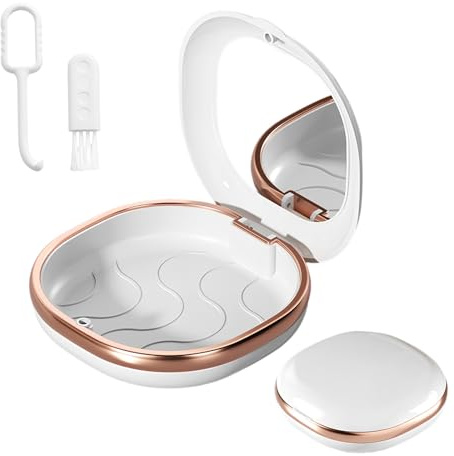 Boîte à Gouttières Dentaires avec Miroir – Boîte de Rangement pour Appareils Dentaires, Plateau Amovible, Lavable, Portable, Inclut Pinceau & Outil de Retrait (Blanc)