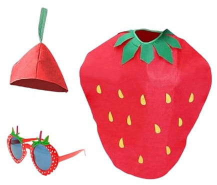 Oshhni Conjunto de Disfraz de Fresa para niños y niñas, cómodo con Sombrero y Gafas de Sol.
