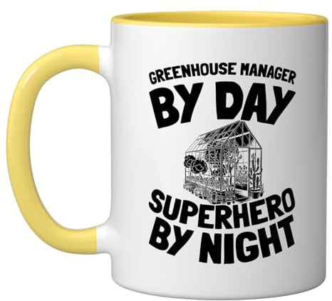 Temperature - Cultivation Horticulture Greenhouse Manager Ceramic Mug, Yellow/White