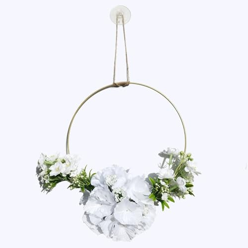DEKOKRANZ Auto-SCHMUCK® Türkranz Fensterdeko Wanddeko Wandschmuck Türschmuck Metallring Ganzjährig (1 weiß)