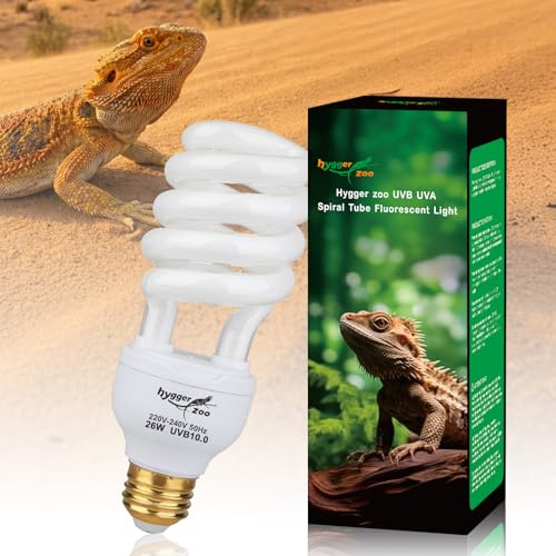 Reptile uvb bulb 26W Fluorescent UVA 10.0 UVB Lamp Bulb for Desert Reptile | E27 10% UVB & 30% UVA output Terrarium & Vivarium reptile light UVB Fluorescent Light Bulb for Tortoise Lizard Bearded Dragon
