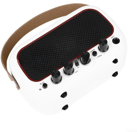 Autilyshop Dispositivo audio portatile da 5 W ricaricabile con doppio altoparlante per chitarra elettrica, smartphone, tablet, per viaggi, uso esterno, nero, bianco, marrone, arancione (bianco)