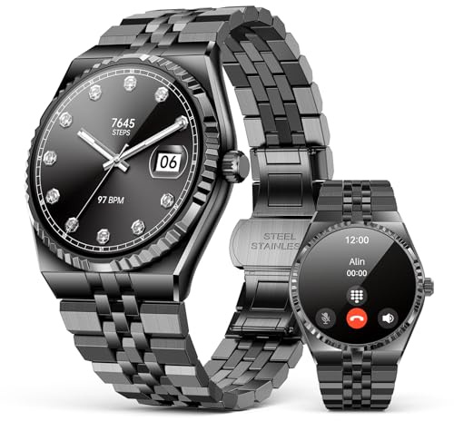 2026 Smartwatch Herren Rund, 1,32 AMOLED-Display, 160+ Sportmodi Fitnessuhr mit Herzfrequenz-/Blutsauerstoff-/Blutdruck-/Schlafmonitor, IP68 wasserdicht, kompatibel– für Damen und Herren (Schwarz)