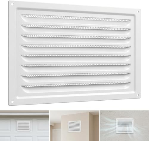 Air Vent Cover for 12 x 8 Inch / 300 x 200mm, Metal Air Return Grill with Built in Pest Guard Screen Vent Grille Covers with Fly Screen for External Internal Walls Ceilings Sidewall Outdoor White