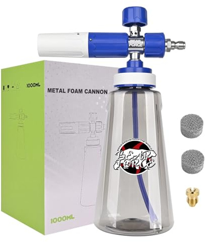BEAR FORCE Cannone in schiuma aggiornato per idropulitrice da 1/4, connettore rapido con ugello spray regolabile a 360°, dispenser di sapone in schiuma da 1 l, con ugello spray regolabile di nuova