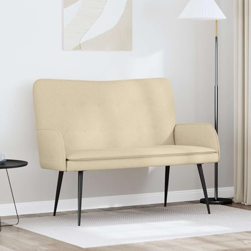 PUGYNBK 2-Sitzer Sofa Creme 115 x 61 x 87 cm Stoff, Zweisitzer Sofa mit Armlehnen und Schaumstofffüllung, Polyesterbezug für einfache Pflege, stabiles Gestell aus Metall und Holz, ideal