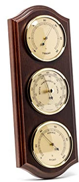 Fischer 9175-22 - Wetterstation - Wetterwarte mit Thermometer, Barometer, Hygrometer - Echtholz-Gehäuse, Made in Germany