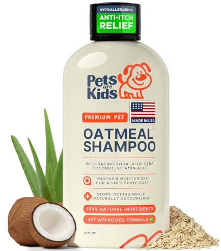 Pets Are Kids Too Oatmeal Dog Shampoo Baking Soda Hypoallergenic Anti Itch Moisturizing Soothing Deodorizing Pet Care Safe Puppy Shampoo Sensitive Skin Cat Shampoo - Coconut Based Cleanser 17 fl oz
