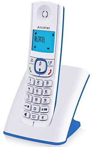 ALCATEL F530 - Telefono fisso cordless DECT - Grande display retroilluminato - Vivavoce - Funzione blocco chiamate - 2 tasti di memoria diretta - Bianco/Blu